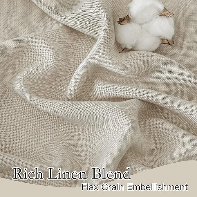 RYB HOME Floor to Ceiling Curtains 108 inches Long, Flax Linen Blend Semi Sheer Curtains Soft Airy Half Privavy Drapery for Sliding Door, Bay Window, Living Room, W 52 x L 108 inch, 2 Panels, Angora