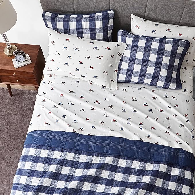 Eddie Bauer - Flannel Sheets Queen Size, Anti-Pilling & Wrinkle Resistant Cotton, Touchably Soft for All-Season Comfort - Bed Sheets with Matching Pillowcases & Fitted Sheet (Ski Patrol White)