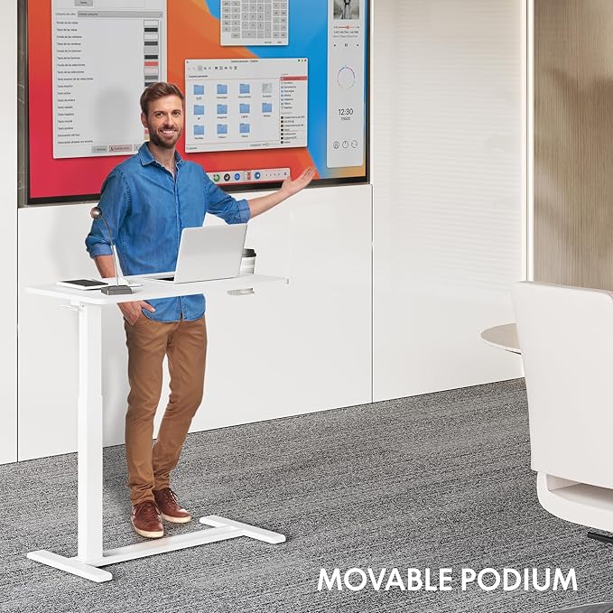 FLEXISPOT H7 Adjustable Overbed Bedside Table with Wheels Pneumatic Mobile Standing Desk Laptop Desk Rolling Computer Cart Movable Overbed Table Hospital Home Use(27.6" W x 15.7" D, White)