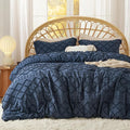 Bedsure King Comforter Set - Navy Blue Comforter, Boho Tufted Shabby Chic Bedding for Kids, 3 Pieces Vintage Farmhouse Bed Set for All Seasons, Fluffy Soft Bedding with 2 Pillow Shams