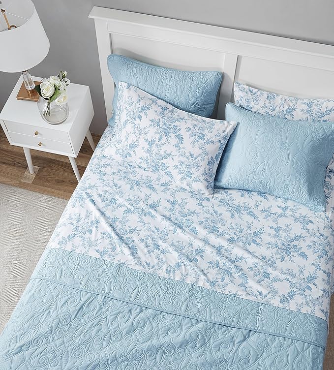 Laura Ashley - Flannel Sheets Twin Size, Anti-Pilling & Wrinkle Resistant Cotton, Touchably Soft for All-Season Comfort - Bed Sheets with Matching Pillowcase & Fitted Sheet (Vanessa Blue)