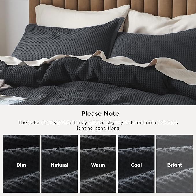 Bedsure Cotton Duvet Cover Full - 100% Cotton Waffle Weave Charcoal Duvet Cover Set, GentleSoft™ and Breathable Bedding Set for All Season, 3 Pieces, 80"x90"