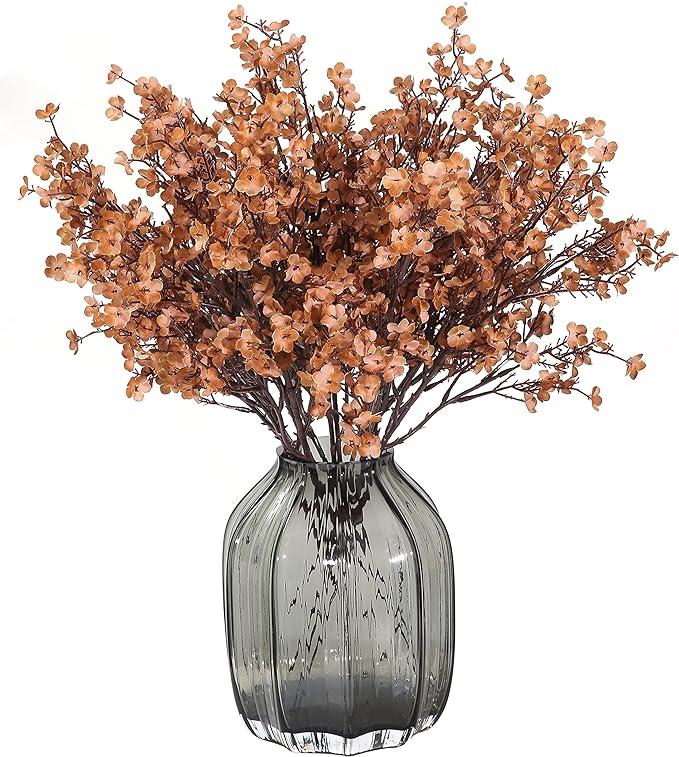 JAKY-Global Babys Breath Silk Artificial Flowers 12 Bundle Fake Plants Fall Decorations for Home Farmhouse Decor Wedding Party Decoration Bouquets DIY Garden (Dark Brown Pink 12pcs)