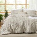 Bedsure Tufted Boho Comforter Set Oversized King - Linen Boho Bed Set, GentleSoft™ 3 Pieces Farmhouse Shabby Chic Embroidery Bedding, Gifts for Woman, Soft Jacquard Comforter for All Seasons