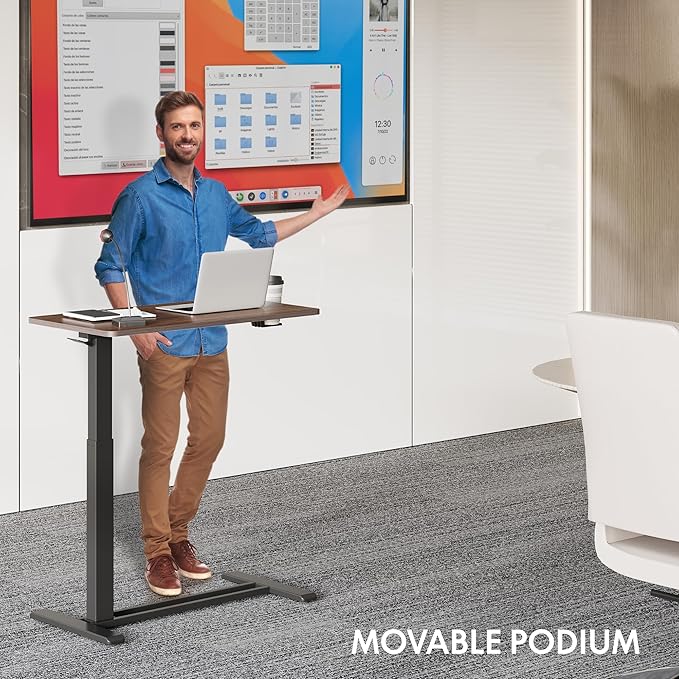 FLEXISPOT Medical Adjustable Overbed Bedside Table with Wheels Pneumatic Mobile Standing Desk Laptop Desk Rolling Computer Cart Movable Table Hospital Home Use(31.5" W x 17.7" D, Mahogany Large)