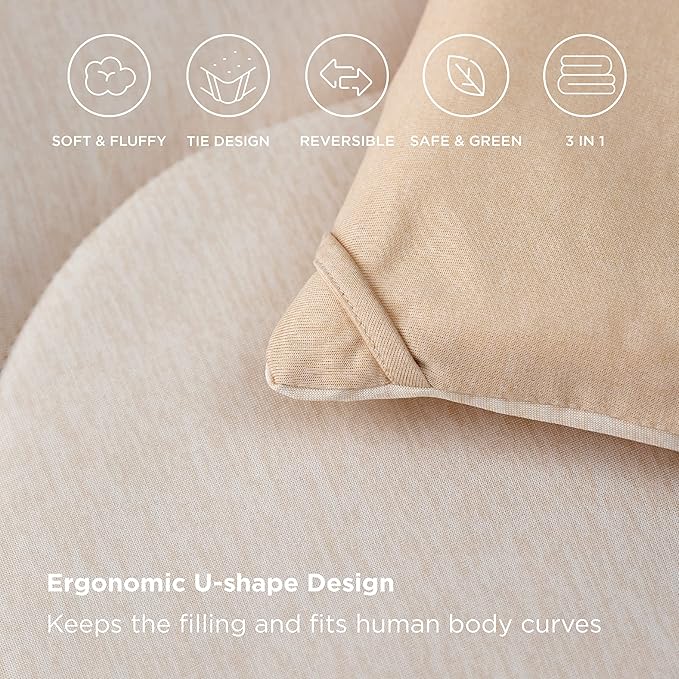 Bedsure Queen Comforter Set - Cooling and Warm Bed Set, Beige Reversible All Season Cooling Comforter, 3 Pieces, 1 Queen Size Comforter (88"x88") and 2 Pillow Cases (20"x26")
