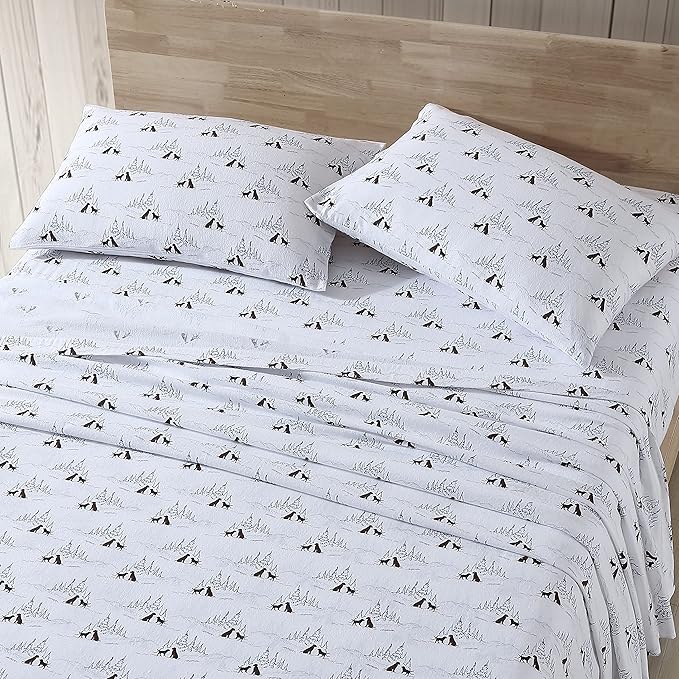 Eddie Bauer - Twin Sheets, Cotton Flannel Bedding Set, Brushed For Extra Softness, Cozy Home Decor (Dog Friends White, Twin)
