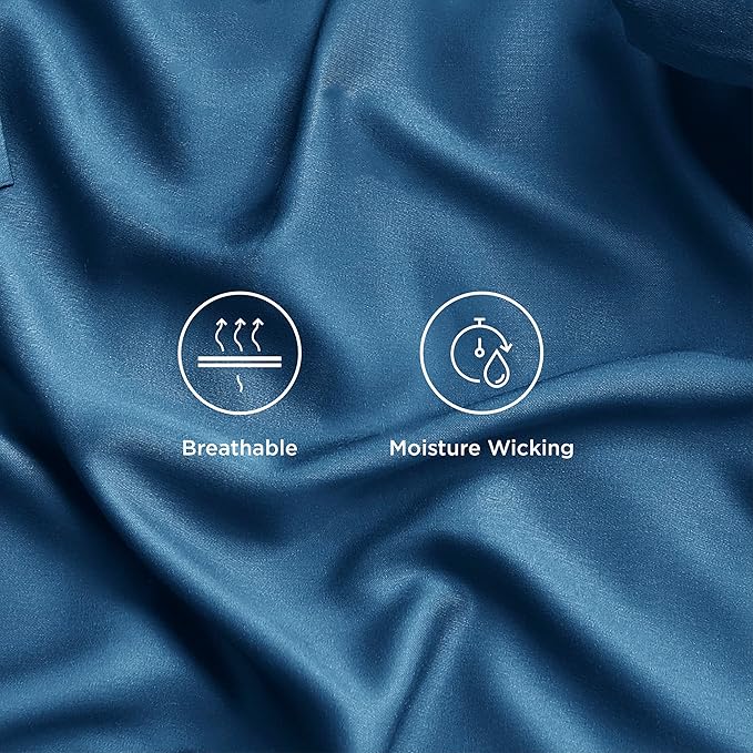 Bedsure California King Sheet Sets, Cooling Sheets, Rayon Derived from Bamboo, Breathable & Soft, Deep Pocket Up to 16 Inches, Hotel Luxury Silky Bedding for Hot Sleepers, Peacock Blue