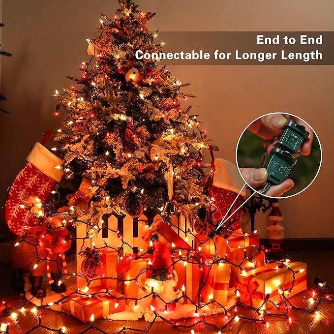 ODEETRONIC Red & White Christmas Lights, 21.63ft 100 Count Incandescent Green Wire Christmas String Lights, Connectable UL Certified Xmas Fairy Tree Light, Outdoor/Indoor Mini Light for Wedding Party