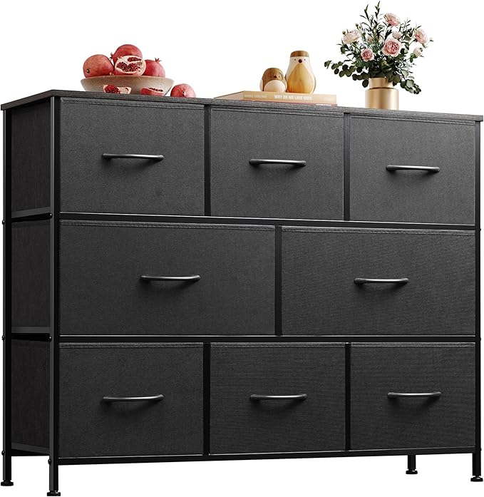 WLIVE 8 Drawer Dresser for Bedroom, Fabric Black Dresser with Large Storage Drawer Unit for Entryway, Chest of Drawers for Living Room