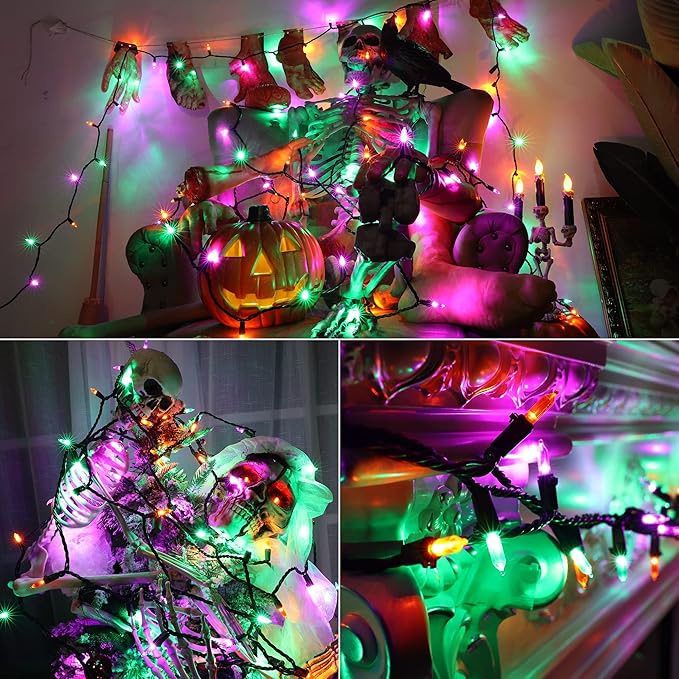 Brizled Purple Green Orange Halloween String Lights, 33ft 100 LED Halloween Lights Outdoor, 120V UL Listed Purple Orange String Light Connectable, Mini Tree Light Set for Holiday Tree Party Home Decor