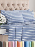 Full 6 Piece Sheet Set - Comfy Breathable & Cooling - Soft Hotel Luxury Bedding Set with 8-16 Inch Deep Pockets - 1 Flat & 1 Fitted Sheet & 4 Pillowcases - Wrinkle Free & Easy Care - Blue Stripes 3