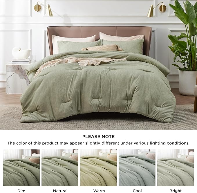Bedsure Full Comforter Set - Olive Green Soft Bedding for All Seasons, Cationic Dyed Bed Set, 3 Pieces, 1 Full Size Comforter (82"x86") and 2 Pillow Shams (20"x26"+2")
