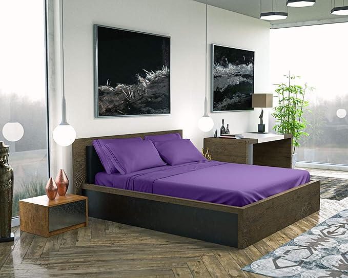 DREAMCARE King Size Sheets Set – 6 pcs Cooling Bed Sheets – up to 21” Deep Pocket King Sheet Set – 2500 Supreme Collection – Extra Soft 100% Brushed Microfiber Hotel Luxury with Side Pocket – Purple