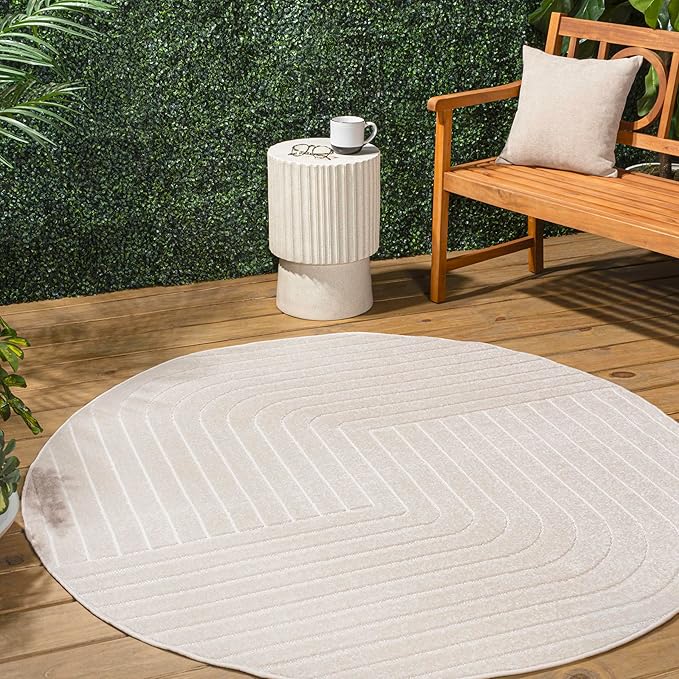 Eyely NCS101A-9R Scandinavian Odense Minimalist Angle Geometric Indoor Rug, Pet Friendly, Non-Shedding, Stain Resistant, Easy-Cleaning, Ivory/Cream, 9' Round, Indoor/Outdoor, Area Rug
