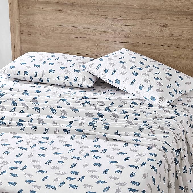 Eddie Bauer- Twin Sheet Set, Cotton Flannel Bedding Set, Brushed for Extra Softness, Cozy Home Décor (Bear Mountain Grey, Twin)