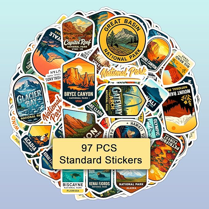 100 PCS National Park Stickers Pack – Waterproof Vinyl America Travel Decals of US Parks for Laptop, Water Bottle, Scrapbook, Car, Luggage – Gift for Kids, Teens, Adults