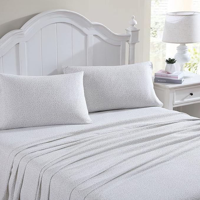 Laura Ashley Cotton Flannel Bed Linen Set, Chelsie Vine Grey (Full), 3 Piece Including Fitted Sheet, 100% Cotton, Deep Pockets, Brushed for Extra Softness
