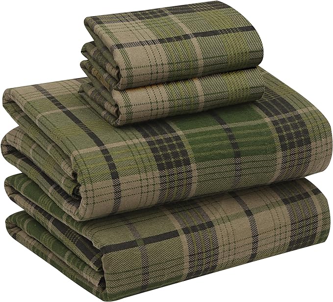 RUVANTI Flannel Sheets Full Size - 100% Cotton Double Brushed Bed Sheets Set, Deep Pockets 16 Inches, All Seasons Breathable & Extra Soft Full Sheets, Warm & Cozy, 4 Piece, DNA Plaid