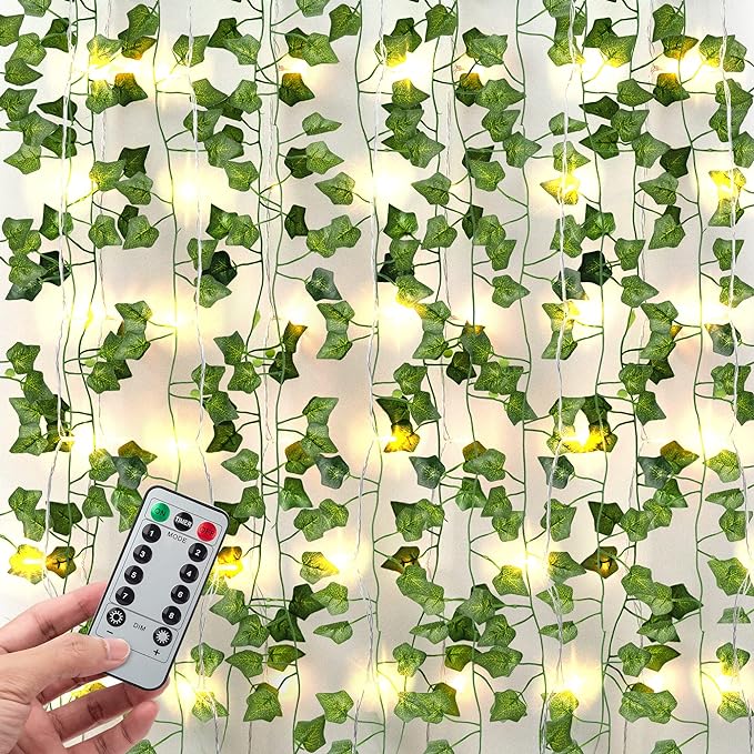 JACKYLED 84Ft 12 Pack Artificial Ivy Garland Fake Plants, Ivy Vines Leaves with CE Certified 80 LED String Lights, Hanging Ivy Lights for Bedroom Garden Party Wall Room Decor
