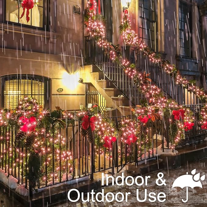 BrizLabs Pink Christmas Lights, 69.6ft 300 Count Pink String Lights Connectable, UL Certified Incandescent Christmas Lights Green Cord, Outdoor Mini Lights Set for Indoor Xmas Party Garden Patio