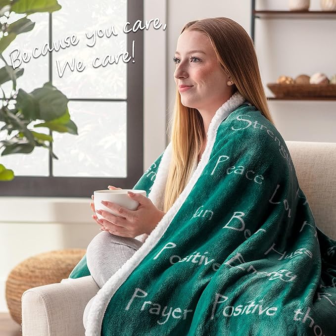 Chanasya Premium Sympathy Warm Hugs Gift Throw Blanket - Healing Gift Cancer Chemo Survivor Get Well Caring Gifts - Comfort Blanket for Love Support Strength - Women Men Friend Grandpa - Teal Green