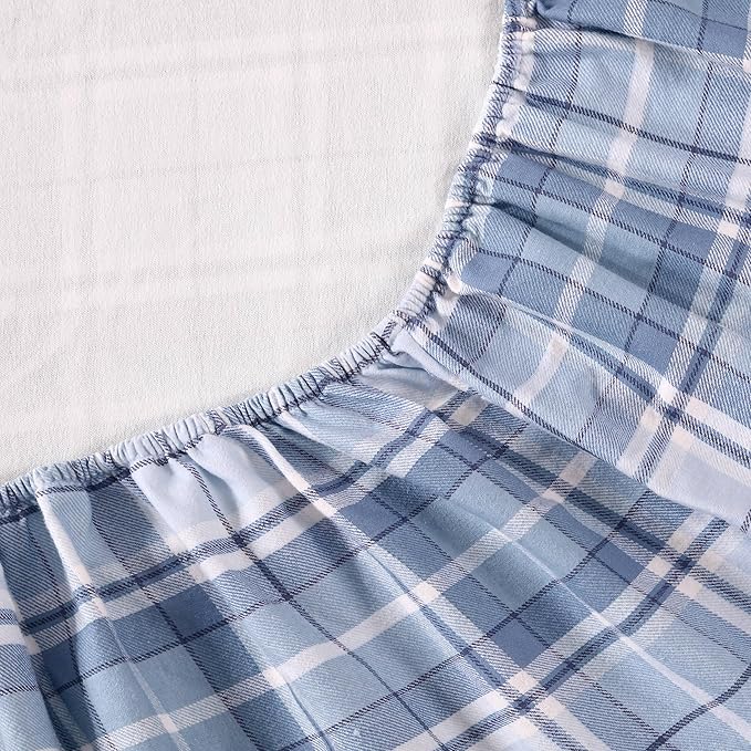 Laura Ashley - Flannel Sheets Twin Size, Anti-Pilling & Wrinkle Resistant Cotton, Touchably Soft for All-Season Comfort - Bed Sheets with Matching Pillowcase & Fitted Sheet (Muholland Plaid Blue)