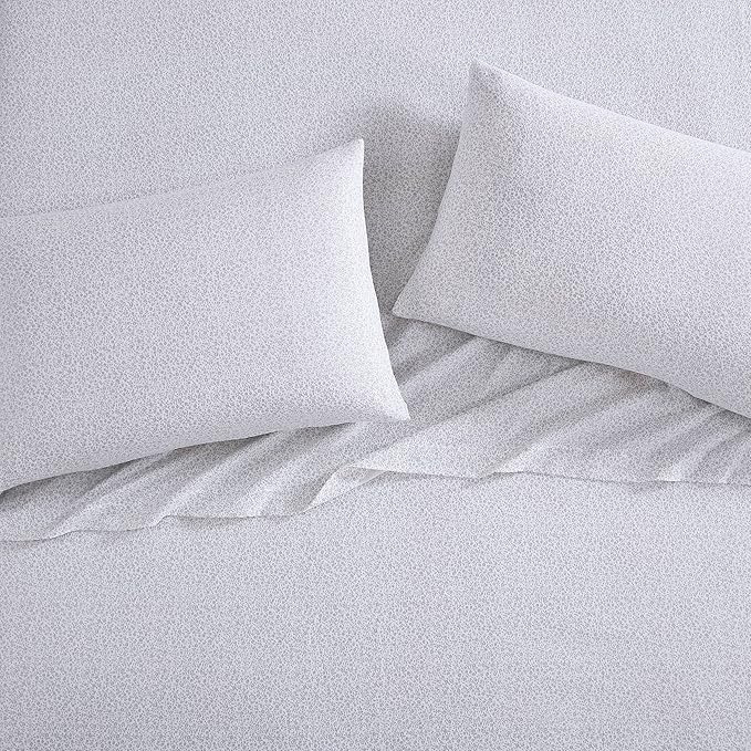 Laura Ashley - Flannel Sheets Twin Size, Anti-Pilling & Wrinkle Resistant Cotton, Touchably Soft for All-Season Comfort - Bed Sheets with Matching Pillowcase & Fitted Sheet (Chelsie Vine Grey)