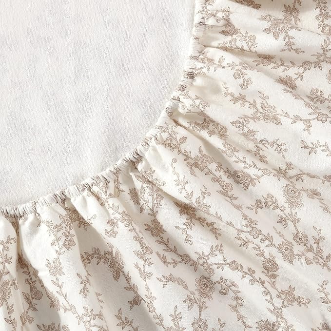 Laura Ashley - Flannel Sheets Full Size, Anti-Pilling & Wrinkle Resistant Cotton, Touchably Soft for All-Season Comfort - Bed Sheets with Matching Pillowcases & Fitted Sheet (Victoria Beige)