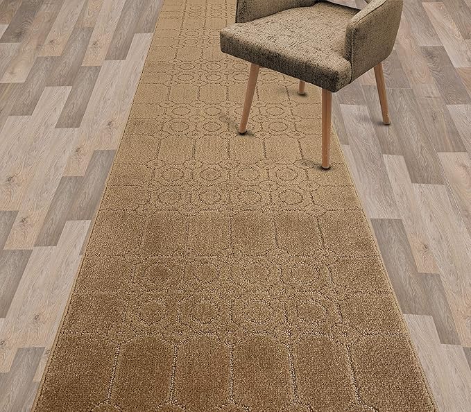 Custom Size Modern Abstract Floor Carpet Runner Rug for Hallways, Slip Resistant Latex Rubber Backed, 31 inch Wide X Customized Length, Art Gold Tan, 31 inch X 3 feet, Doormat Size