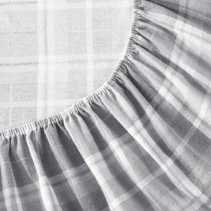 Laura Ashley - Flannel Sheets Queen Size, Anti-Pilling & Wrinkle Resistant Cotton, Touchably Soft for All-Season Comfort - Bed Sheets with Matching Pillowcases & Fitted Sheet (Mulholland Plaid Grey)
