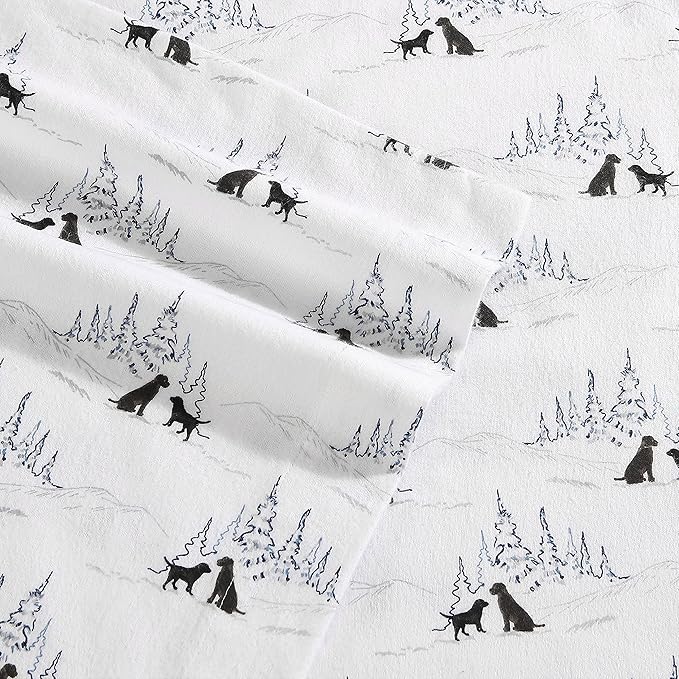 Eddie Bauer - Full Sheets, Cotton Flannel Bedding Set, Brushed For Extra Softness, Cozy Home Decor (Dog Friends White, Full)