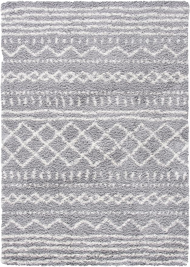 SAFAVIEH Arizona Shag Collection Area Rug - 9' x 12', Grey & Ivory, Moroccan Design, Non-Shedding & Easy Care, 1.6-inch Thick Ideal for High Traffic Areas in Living Room, Bedroom (ASG741G)