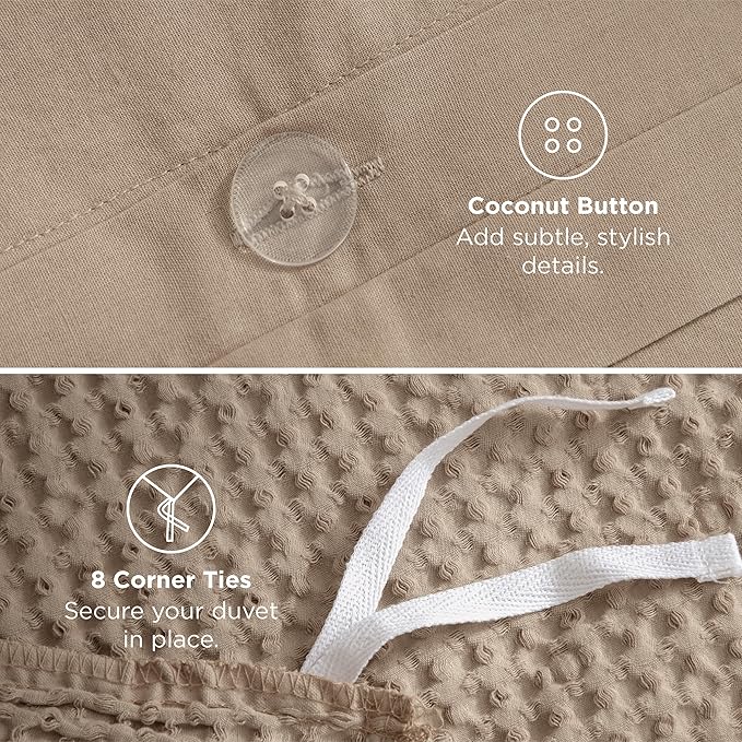 Bedsure Cotton Duvet Cover Queen - 100% Cotton Waffle Weave Khaki Duvet Cover Queen Size, GentleSoft™ and Breathable Tan Bedding Set for All Season, 3 Pieces, 90"x90"