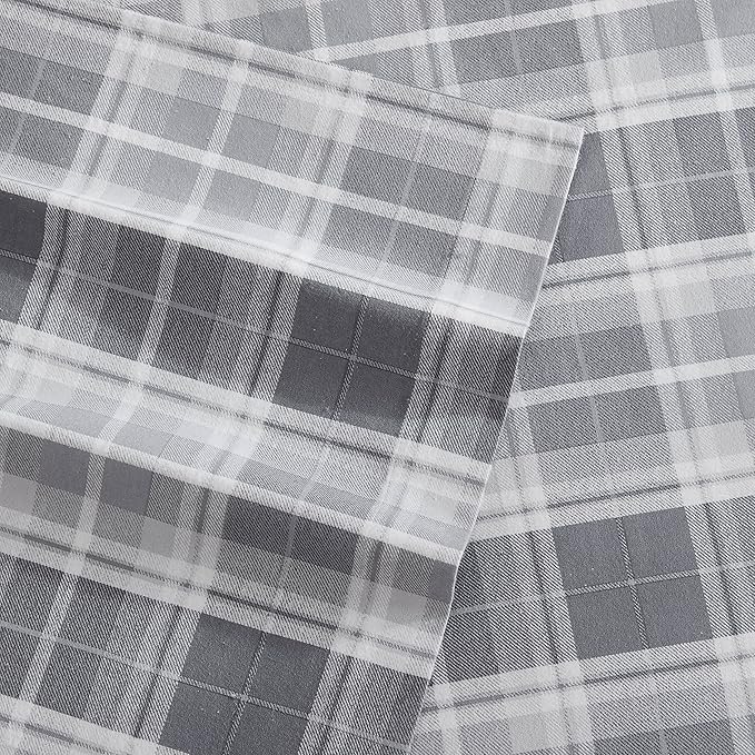 Laura Ashley - Flannel Sheets Full Size, Anti-Pilling & Wrinkle Resistant Cotton, Touchably Soft for All-Season Comfort - Bed Sheets with Matching Pillowcases & Fitted Sheet (Mulholland Plaid Grey)