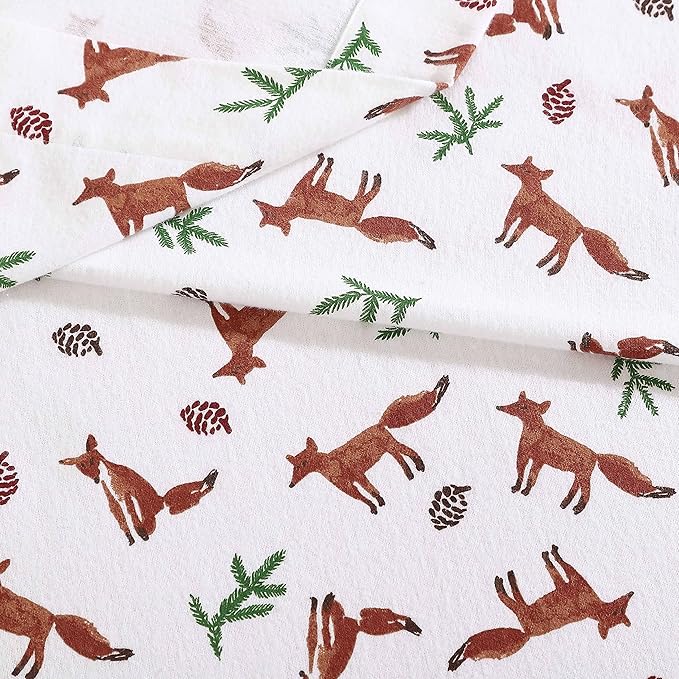 Eddie Bauer- Queen Sheet Set, Cotton Flannel Bedding Set, Brushed for Extra Softness, Cozy Home Décor (Fox Trail Orange, Queen)