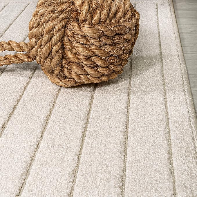 Eyely NCS101A-9SQ Scandinavian Odense Minimalist Angle Geometric Indoor Rug, Pet Friendly, Non-Shedding, Stain Resistant, Easy-Cleaning, Ivory/Cream, 9' Square, Indoor/Outdoor, Area Rug
