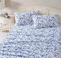 Laura Ashley - Flannel Sheets King Size, Anti-Pilling & Wrinkle Resistant Cotton, Touchably Soft for All-Season Comfort - Bed Sheets with Matching Pillowcases & Fitted Sheet (Emelisa Blue)
