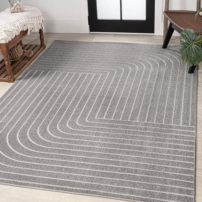Eyely NCS101B-5 Scandinavian Odense Minimalist Angle Geometric Indoor Area Rug, Modern, Contemporary, Coastal, Bohemian, Bedroom, Kitchen, Living Room, Non Shedding, Gray/Ivory, 5' x 8'