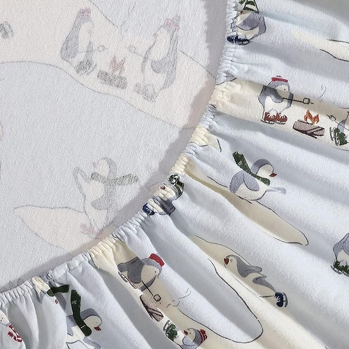 Eddie Bauer - Full Sheets, Cotton Flannel Bedding Set, Brushed for Extra Softness, Cozy Home Decor (Skating Penguin, 4 pcs, Full)