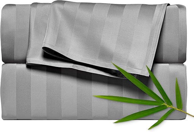 King Sheets by Pure Bamboo, Genuine 100% Organic Viscose Derived from Bamboo Bed Sheet Set, Luxuriously Soft & Cooling, Double Stitching, Lifetime Quality Promise (King, Jacquard Stone)