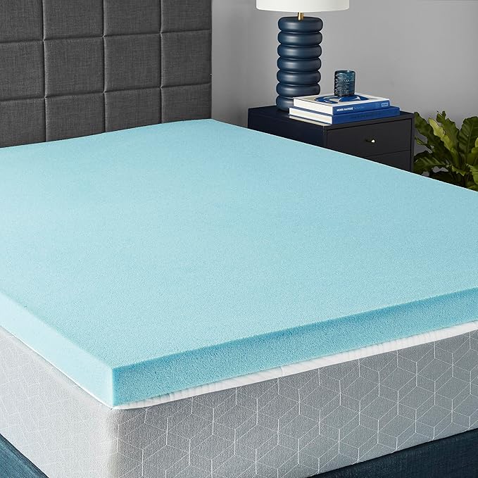 Amazon Basics Alternative Latex Queen Mattress Topper, Cooling Gel-Infused, CertiPUR-US Certified, 3 Inches, Blue