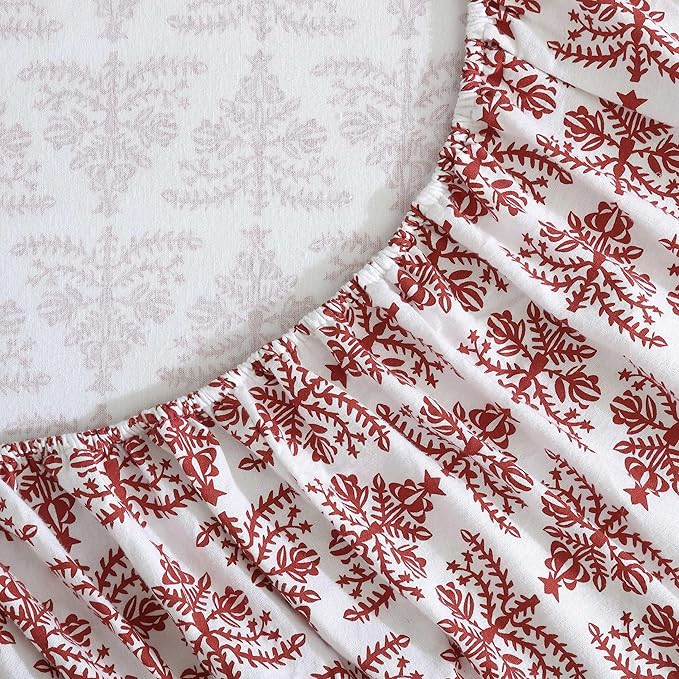 Eddie Bauer - Flannel Sheets Queen Size, Anti-Pilling & Wrinkle Resistant Cotton, Touchably Soft for All-Season Comfort - Bed Sheets with Matching Pillowcases & Fitted Sheet (Jolly Trees Red)