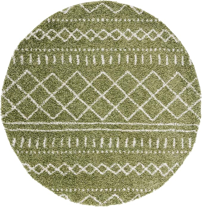 SAFAVIEH Arizona Shag Collection Area Rug - 3'2" Round, Green & Ivory, Moroccan Design, Non-Shedding & Easy Care, 1.6-inch Thick, Ideal for The Living Room, Dining, Bedroom (ASG741X)