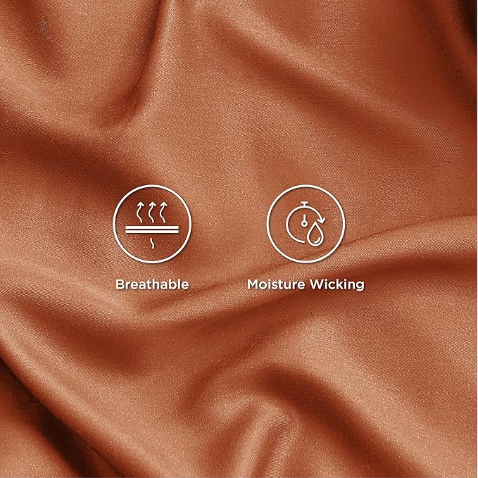 Bedsure Full Size Bed Sheets, Cooling Sheets, Rayon Derived from Bamboo, Breathable & Soft, Deep Pocket Up to 16 Inches, Hotel Luxury Silky Bedding for Hot Sleepers, Burnt Orange
