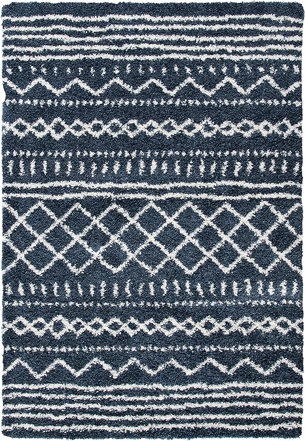 SAFAVIEH Arizona Shag Collection Area Rug - 6'7" x 9'2", Slate Blue & Ivory, Moroccan Design, Non-Shedding & Easy Care, 1.6-inch Thick Ideal for High Traffic Areas in Living Room, Bedroom (ASG741L)
