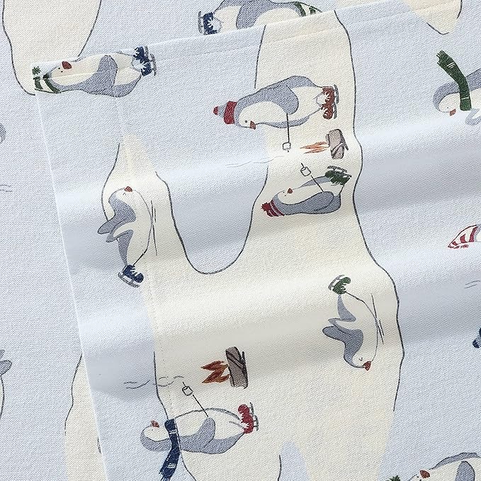 Eddie Bauer - Twin Sheets, Cotton Flannel Bedding Set, Brushed For Extra Softness, Cozy Home Decor (Skating Penguin, Twin)