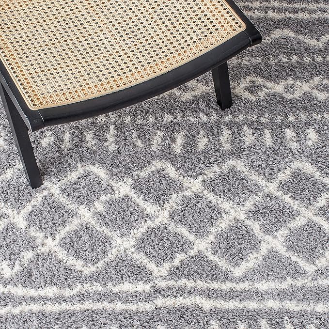 SAFAVIEH Arizona Shag Collection X-Large Area Rug - 11' x 15', Grey & Ivory, Moroccan Design, Non-Shedding, 1.6-inch Thick, Ideal for High Traffic Areas in Living Room, Bedroom (ASG741G-1115)